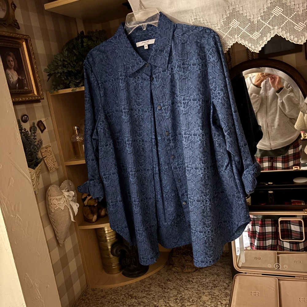 Foxcroft Blue Textured Women's Top